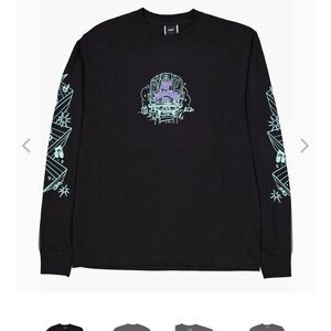 HUF Benchin' Tee Black Black Graphic Long Sleeve Shirt